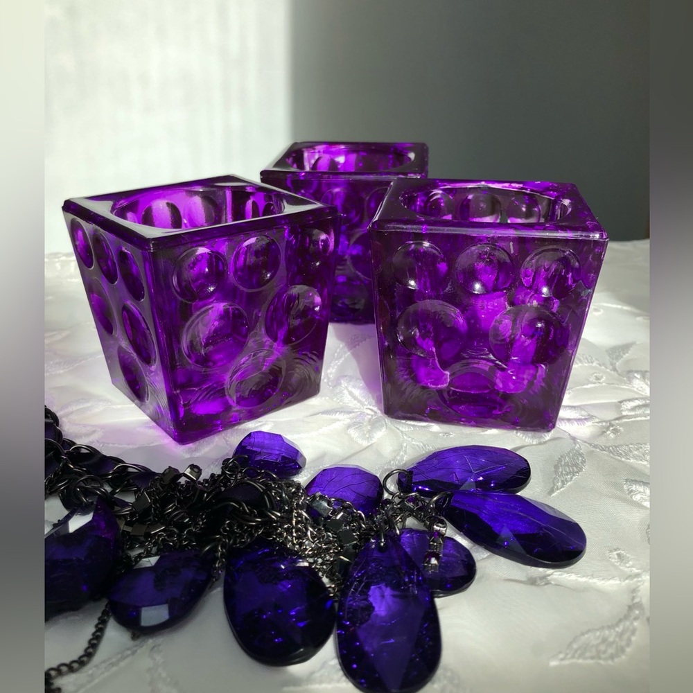Vintage Purple Heavy Glass Candle Votive Holders